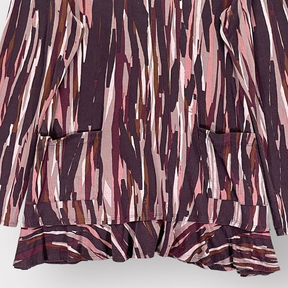 LOGO Tunic Top Women L Purple Pink‎ Print Pockets Ruffled Hem Knit Soft E24 - Picture 6 of 15